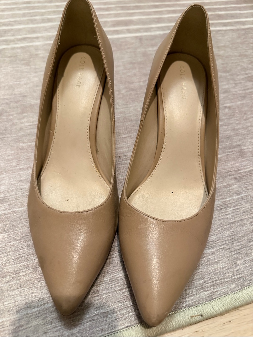 Cole Haan Taupe Leather Pointed-Toe Pumps